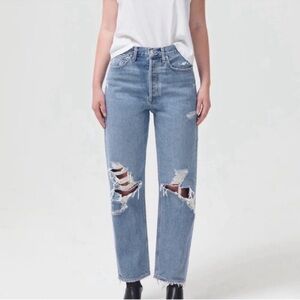 AGOLDE 90’S Mid Rise Straight Leg Jeans Distressed Fall Out Wash 25 Button Fly